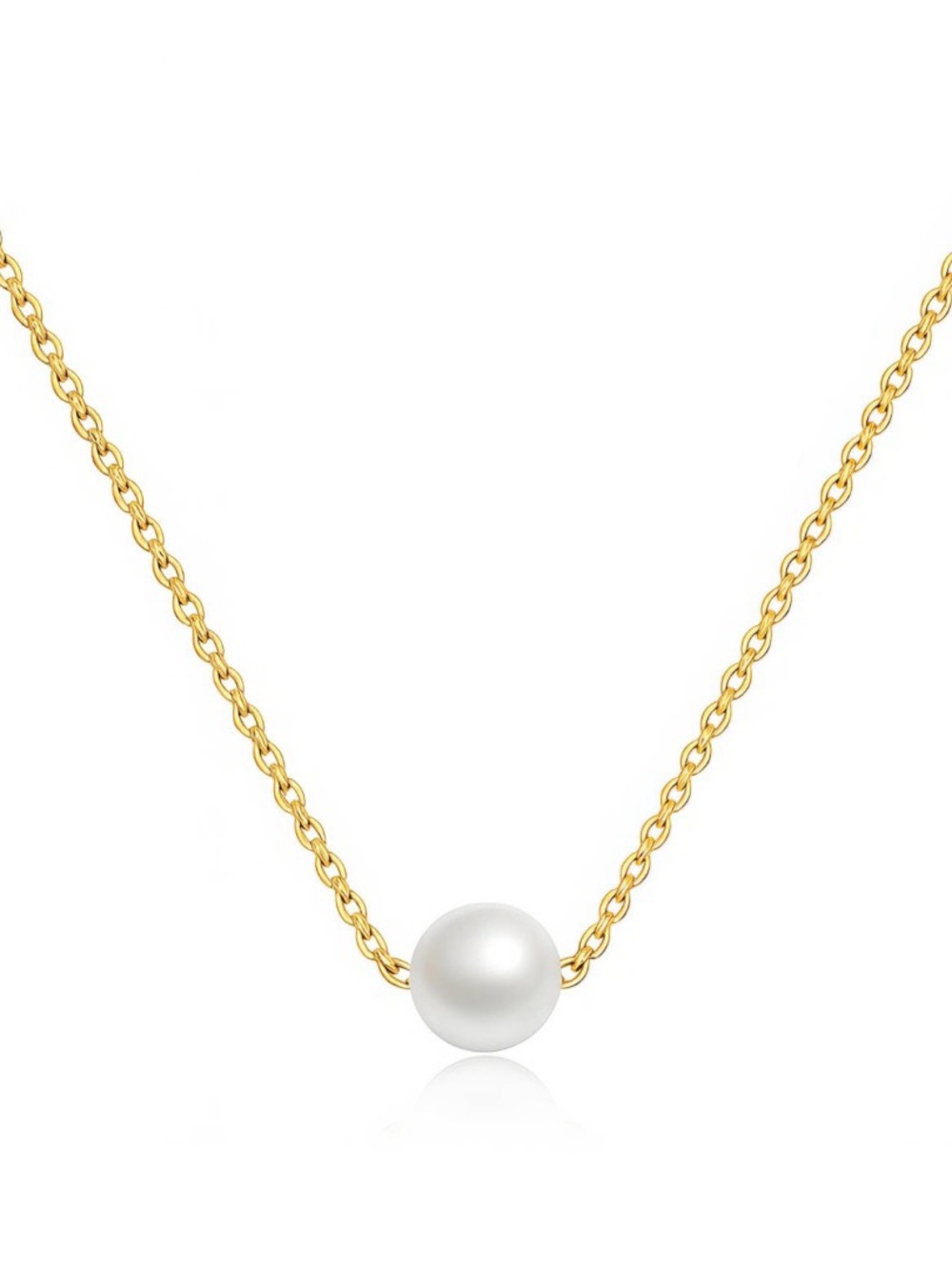 Gold Plated Chain Necklace with White Pearl Pendant - Women Jewelry